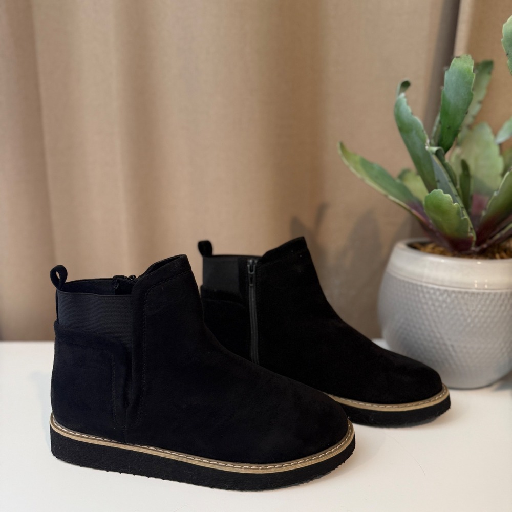 Cloudwalkers Black Faux Suede Ankle Boots Side Zip Platform Booties Size 8